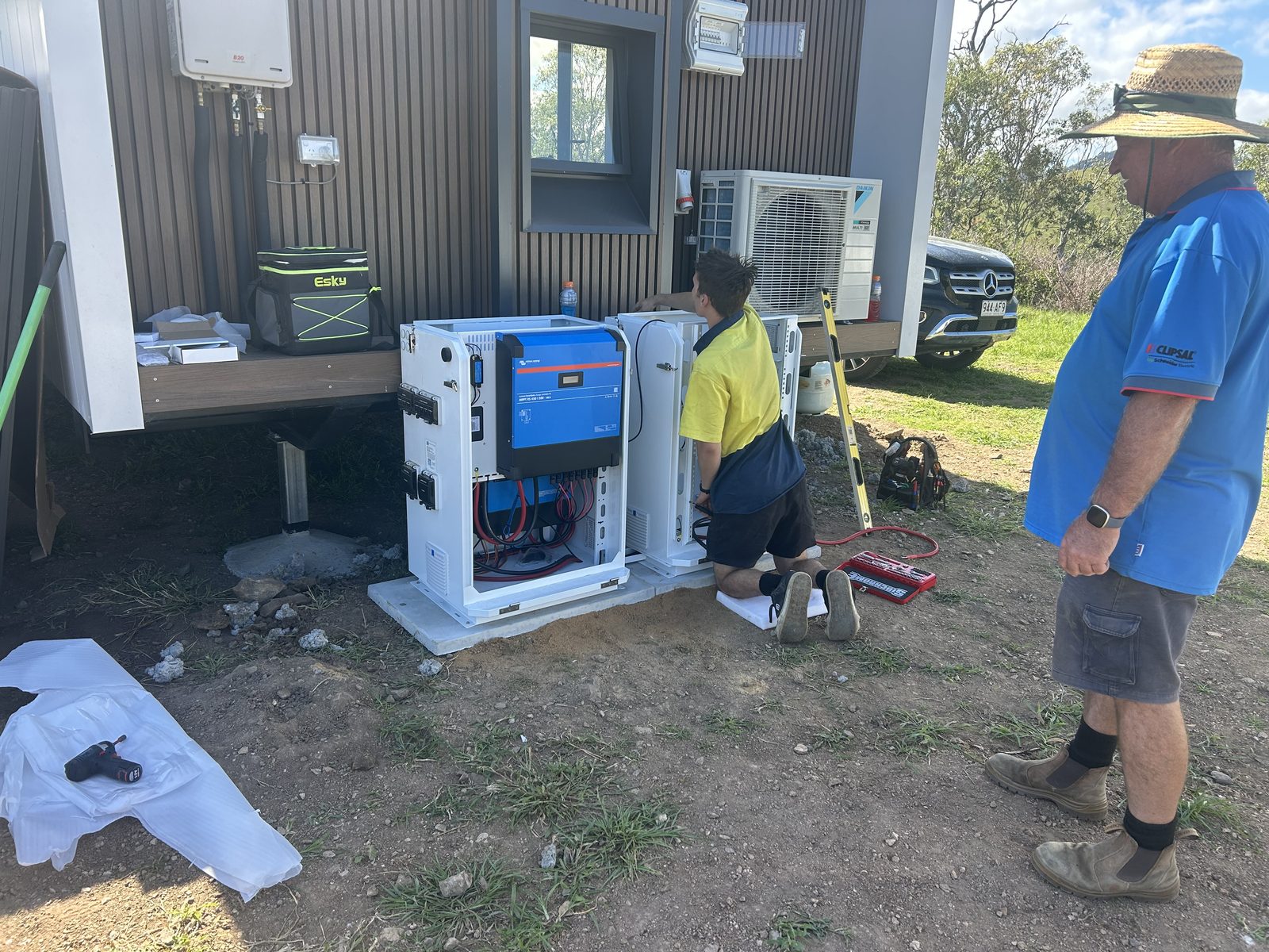 Twin Blue Heeler cabinets installed at a rural off-grid property